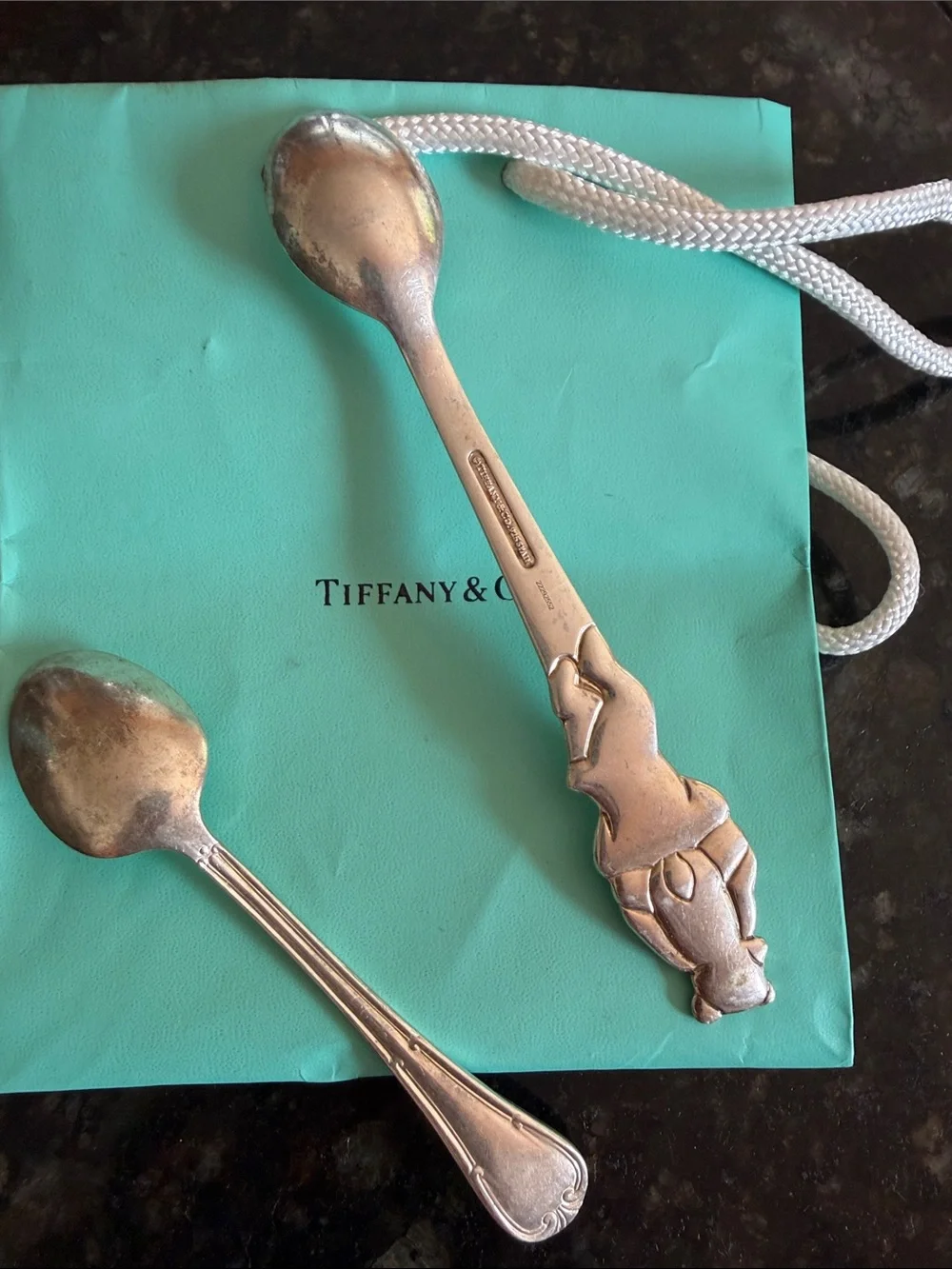Tiffany sterling silver bear spoon and smaller silver spoon